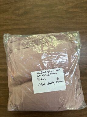 Quince Linen Twin Fitted Sheet & Two Standard Pillowcases Dusty Mauve